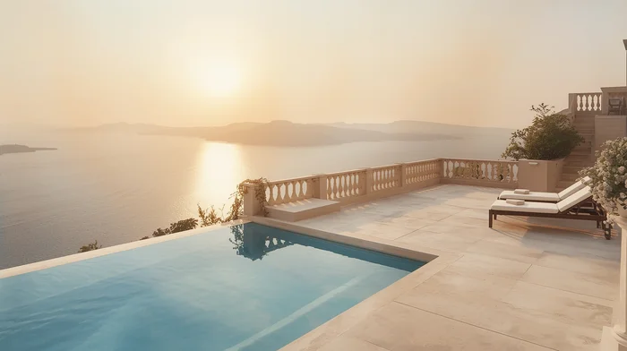 Pool and sea view at the hotel
